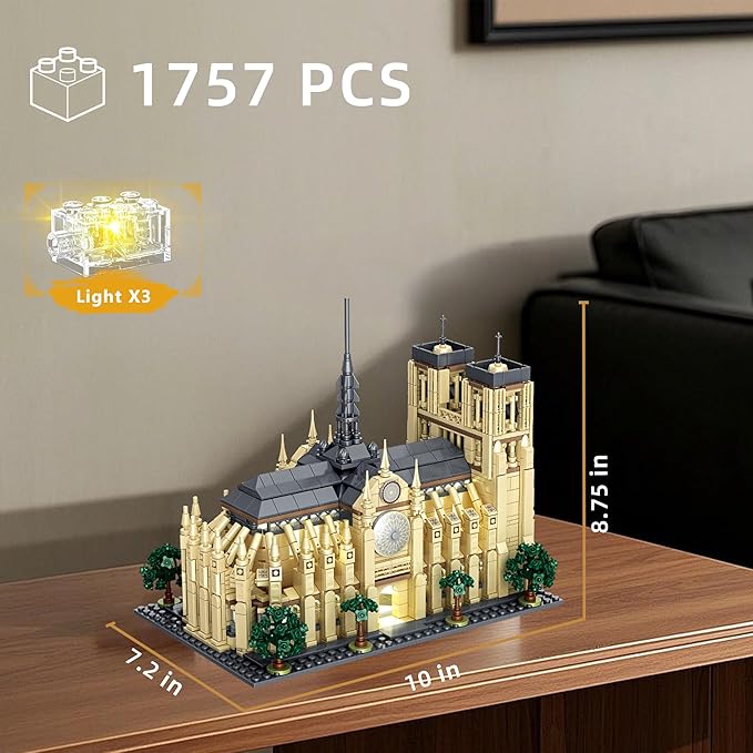Micro Building Blocks Notre Dame - Architectural Model Cathedral Mini Block Bricks Set Toys 1757PCS Notre Dame de Paris Famous Building Kit Collectible Decoration Birthday Gifts for Adults