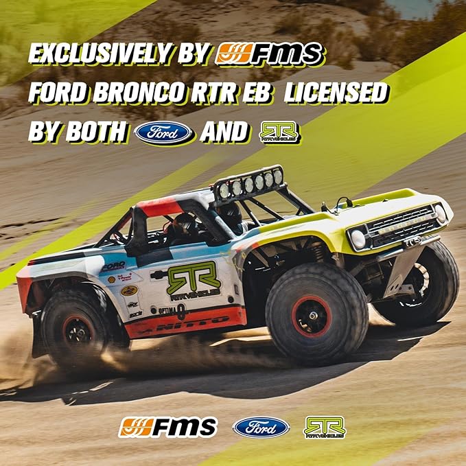 FMS 1/7 Ford Bronco RTR EB Fast RC Truck – Licensed by Ford &amp RTR Vehicles 80km/h Short Course Truck 4WD Brushless RC Car CNC Metal Parts Off-Road Rock Crawler 4x4 for Adults (2025 paint schem