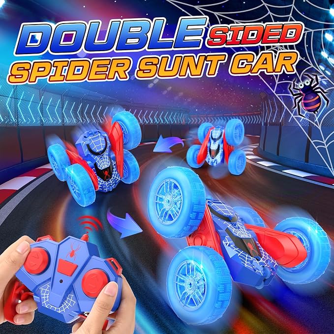 NQD Spider Remote Control Car- Double Sided 360°Rotate RC Stunt Car with Wheel Lights 4WD Off-Road RC Cars 2.4Ghz Indoor/Outdoor Rechargeable Toy Car for Boys Age 4-7 8-12 Birthday Xmas Gift