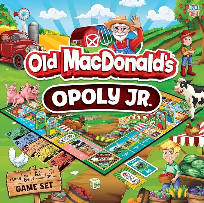 MasterPieces Kids &amp Family Board Games - Old MacDonald's Farm Opoly Jr. - Officially Licensed Board Games for Kids &amp Family