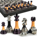 Chess Set 16 Wooden Foldable Black White Chess Board 3.5 Luxury Weighted Acrylic Chess Pieces with Storage Slots for Adults Children Gift Large
