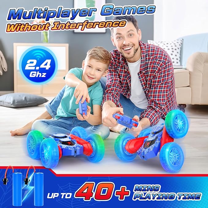 NQD Spider Remote Control Car- Double Sided 360°Rotate RC Stunt Car with Wheel Lights 4WD Off-Road RC Cars 2.4Ghz Indoor/Outdoor Rechargeable Toy Car for Boys Age 4-7 8-12 Birthday Xmas Gift