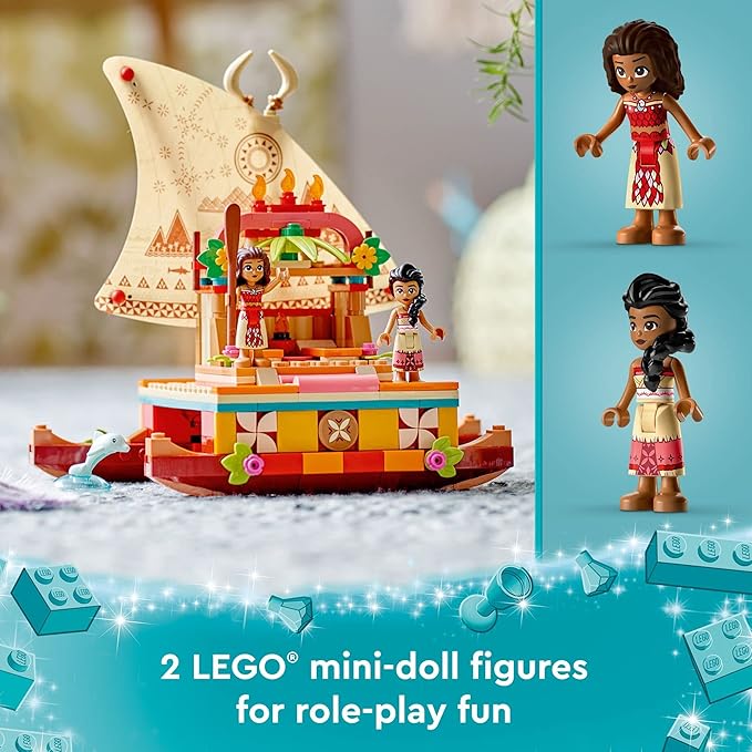 LEGO Disney Princess Moana's Wayfinding Boat Building Toy 43210 Disney Princess Toy Set with Moana and Sina Mini-Dolls Dolphin Figure Disney-Inspired Pretend Play Toy for Kids Boys Girls Ages 6+