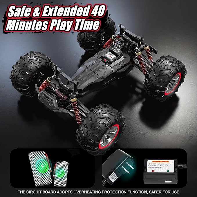 1/10 RTR Fast RC Cars30mph Hobby Electric Off-Road Monster TruckWaterproof High Speed RC Car 4WD Blue Remote Control Car with Two Rechargeable Batteries