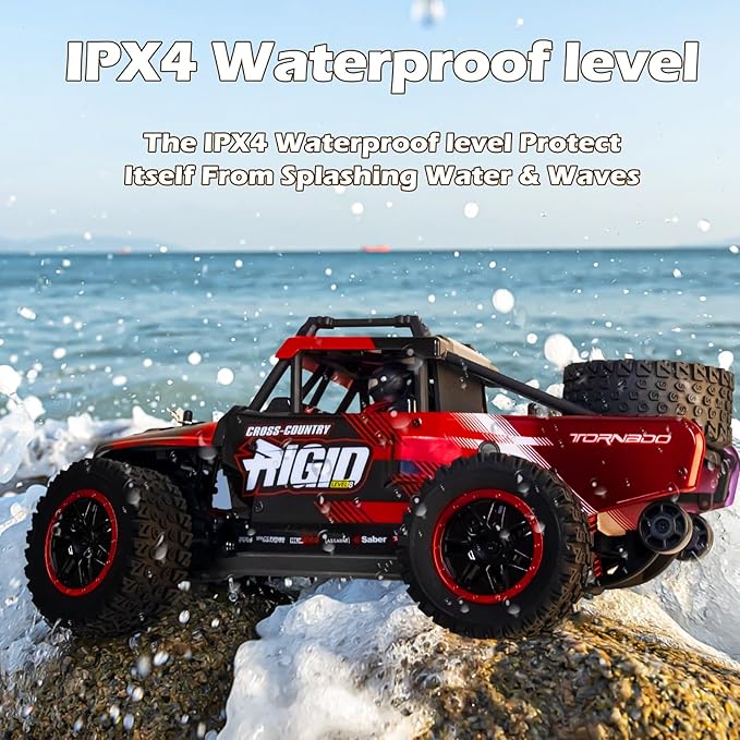 RC Cars 1:14 Remote Control Car 50 KMH Fast RC Truck for Kids Adults Boys 2.4 GHz All Terrains 4WD RC Dune Buggy Off-Road RC Monster Truck Short Course Car with 2 Batteries (Red)