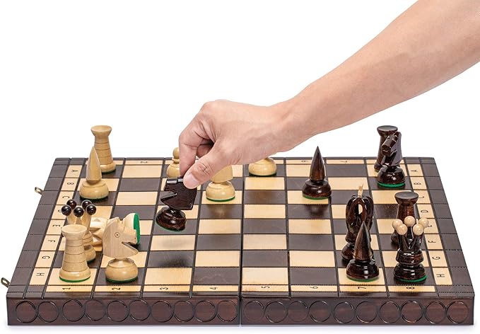 Husaria European International Chess Wooden Game Set King's Classic - 18-Inch Large Size Chess Set - Folding Board with Felt Bottom Chessmen