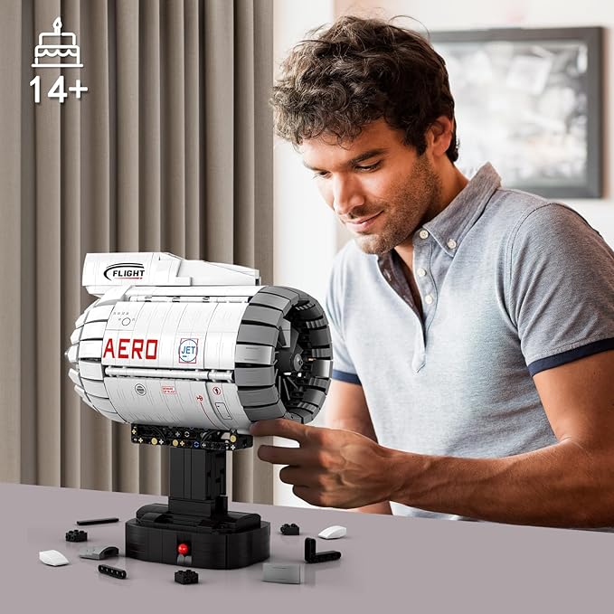 HIGH GODO Aircraft Engine Building Kit That Works Aircraft Turbofan Engine Model Kit with Motor Build Your Own Engine Kit STEM Project for Teens Adults 14+ (1786 PCS)