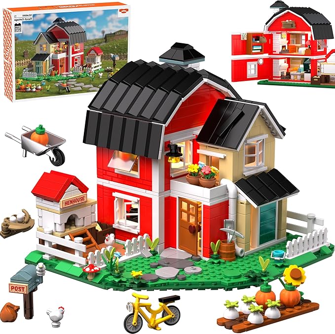 Farmhouse Building Sets Ranch Cottage Toy Buildings Blocks for Adults LED Lights Model Building Kits Birthday Office Home Decor for Boys Girls Teens 14+ 1268PCS