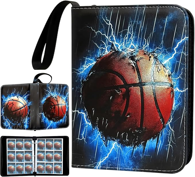 900 Pocket Zippered Basketball Card Binder 9-Pocket Trading Card Album with 50 Removable Sleeves PU Leather Waterproof Sports Card Holder for NBA Basketball Cards Storage Display Case Gift