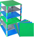 Strictly Briks Baseplate Set - Compatible with Lego 10 x 10 in 6 Baseplates with 50 Stackers Stackable Baseplates Building Toy Blocks Custom Display Towers Kids Easter Gift Blue Green Grey