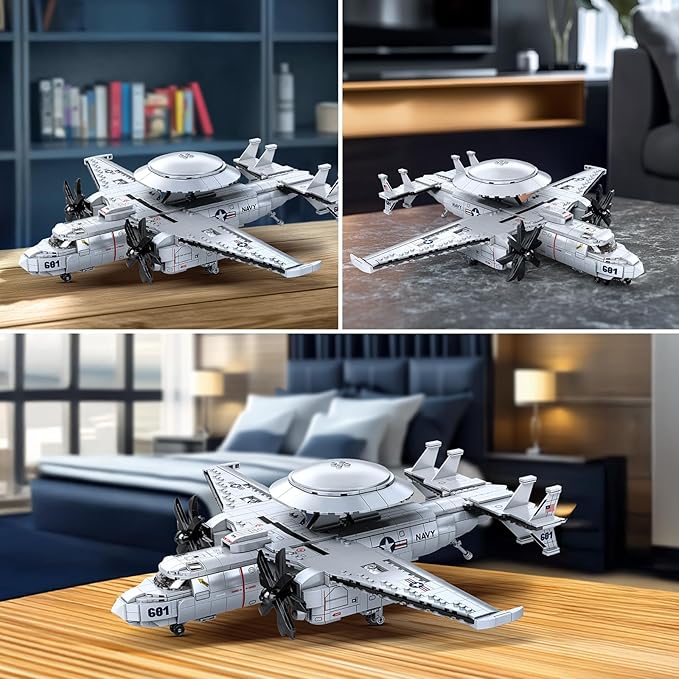 Reobrix E-2 Hawkeye Military Airplane Building SetWarning Aircraft Fighter Jet Model Kits 33029Airborne Building Toy for Adults Boys 14+ Home Decor Gift for Adult 1126PCS