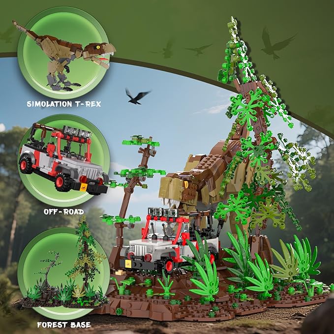 Dinosaur Park World Building Toys Jurassic Dinosaurs Building Blocks Set T Rex Chase Scene STEM Educational Birthday Gifts for Adult and Kids Boys Age 8-12 (1555 PCS)