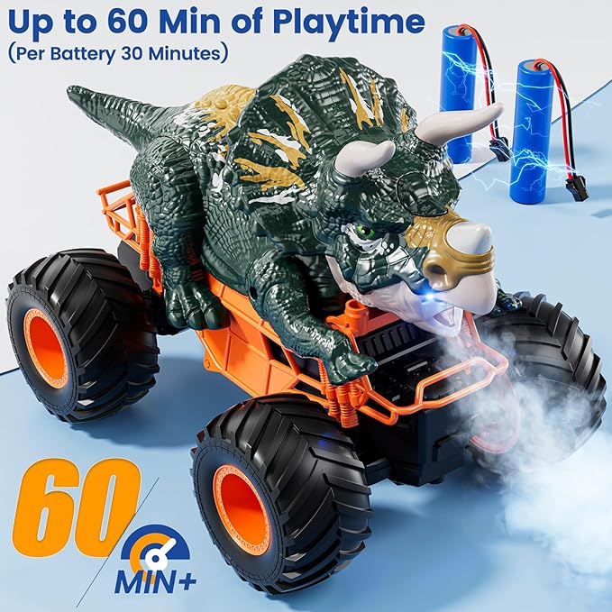 Remote Control Dinosaur Car for Kids Boys Electric Monster Truck with Spray Light Sound Indoor Outdoor All Terrain Off Road RC Car Toys for Kids 3 4 5 6 7 8-12 Year Old Boys Girls Birthday Gift
