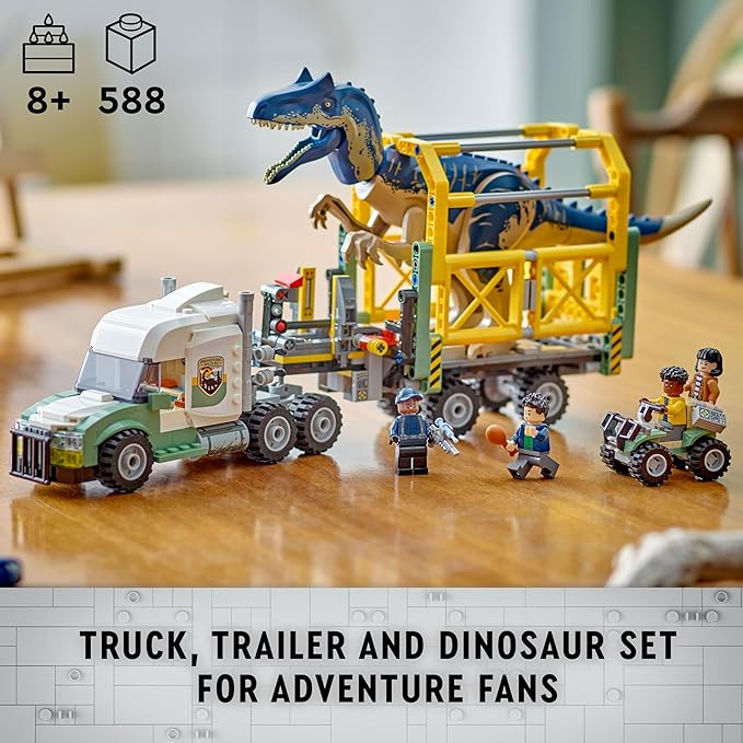 LEGO Jurassic World Dinosaur Missions: Allosaurus Transport Truck Toy Fun Gift Idea for Kids with Kenji Darius and Yaz Minifigures Jurassic World Dinosaur Toy for Boys and Girls Ages 8 and Up 76966
