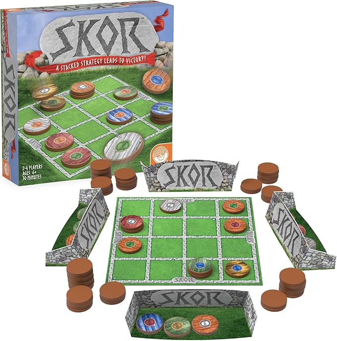 MindWare Skor: A Stacking Strategy Board Game for Kids Ages 6 &amp Up - Family-Friendly Color-Matching Shield-Collecting Games for Families &amp Classrooms - 2 to 4 Players 30-Min Playtime