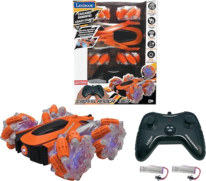 LEXiBOOK - Crosslander Glow-in-The-Dark Radio Control car Remote Control Rechargeable Electronic Action Game Orange/Black RC21