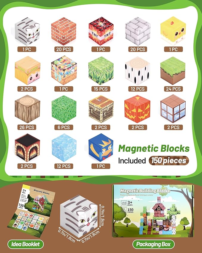 150PCS Magnetic Blocks Magnetic Building Blocks Magnetic Blocks Toys for Kids Blocks Magnet SetSTEM Activities for Kids Ages 3+ Toys for Kids and Teens Building Toys