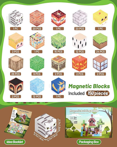 150PCS Magnetic Blocks Magnetic Building Blocks Magnetic Blocks Toys for Kids Blocks Magnet SetSTEM Activities for Kids Ages 3+ Toys for Kids and Teens Building Toys