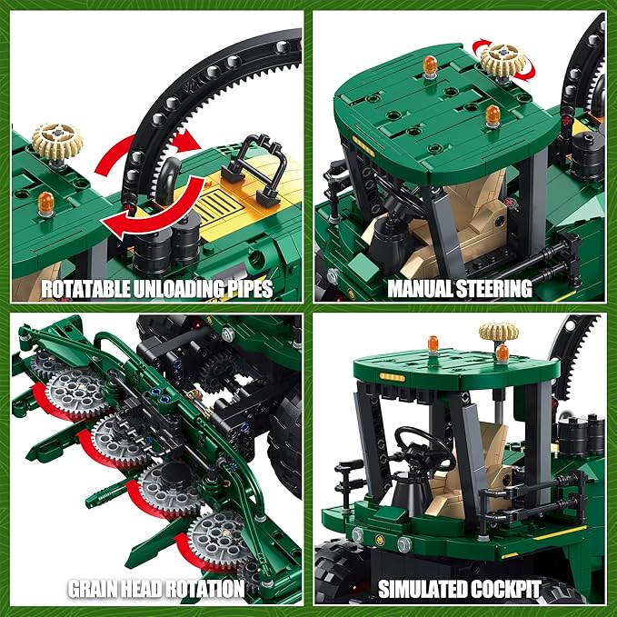 Technic Tractor Building Block Set Farm Truck &amp Harvester Building Toys with Moveable Grain Head Stem Construction Vehicles Model Christmas Birthday Gift for Adults Boys Age 8-12(1162Pcs)