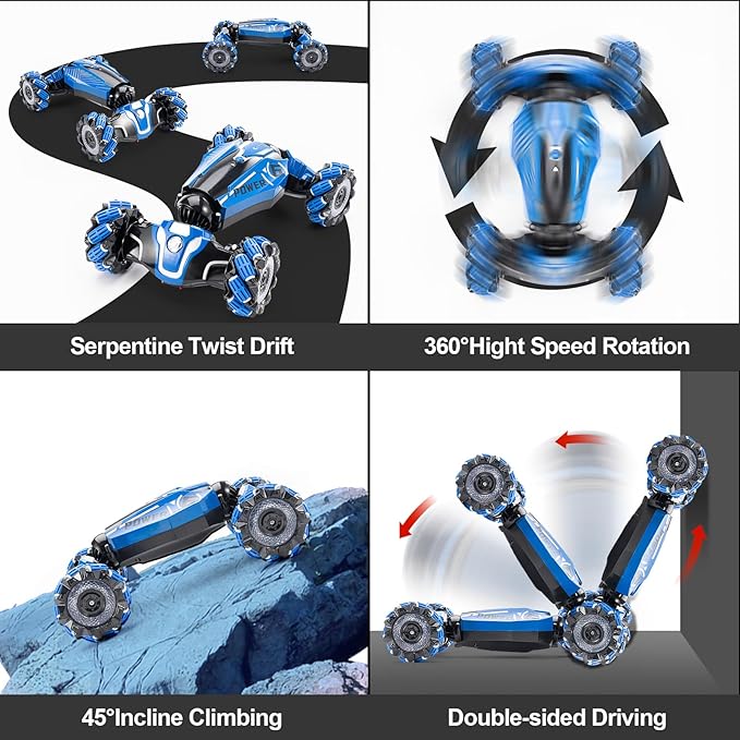 RC Stunt Car 2.4GHz 4WD Drive Remote Controlled Gesture Sensor Toy Car Hand Remote Control car with 360° Flipping Light and Music Children's Toys for Boys and Girls Aged 5-13