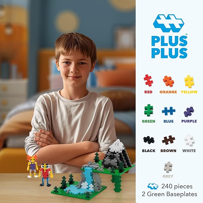 PLUS PLUS 240 Piece Interlocking Building Blocks for Kids Open Ended Connecting Toys STEM Bin Mini Manipulatives - Basic Mix Play Tube &amp Baseplate