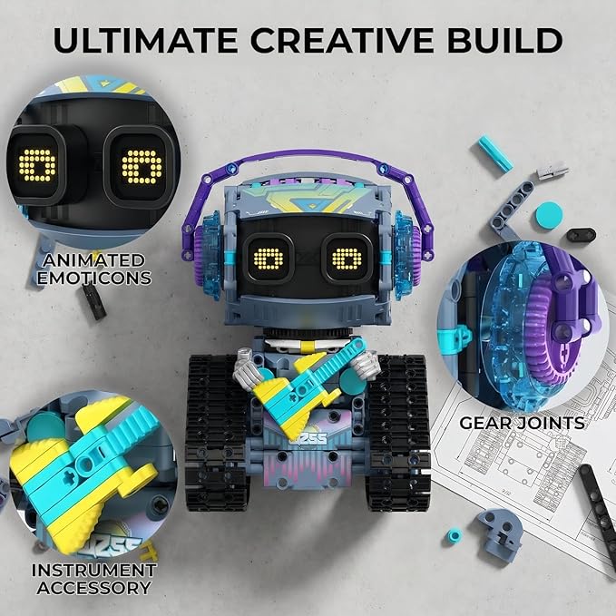 STEM Toys for Boys Ages 8-12 3 in 1 Robotics Kit with Smart Control Educational Erector Set to Build Robot Bulldozer or Truck 519 ABS Pieces USB Rechargeable