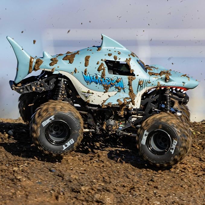 Losi 1/18 Mini LMT Megalodon 2S 4X4 RTR Brushed Monster Truck Battery &amp Charger Included Blue LOS01026T3