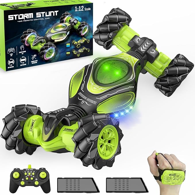 Remote Control Car Hand Controlled Gesture RC Stunt Car with Lights &amp Roll Stunt for Kids 6-13 Year Old 4WD 2.4GHz Off-Road 360° Rotation Toy Car Gift for Boys Girls