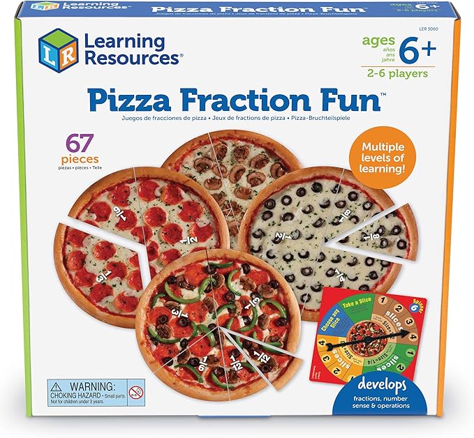Learning Resources Pizza Fraction Fun Game 13 Fraction Pizzas 67 Piece Game Ages 6+