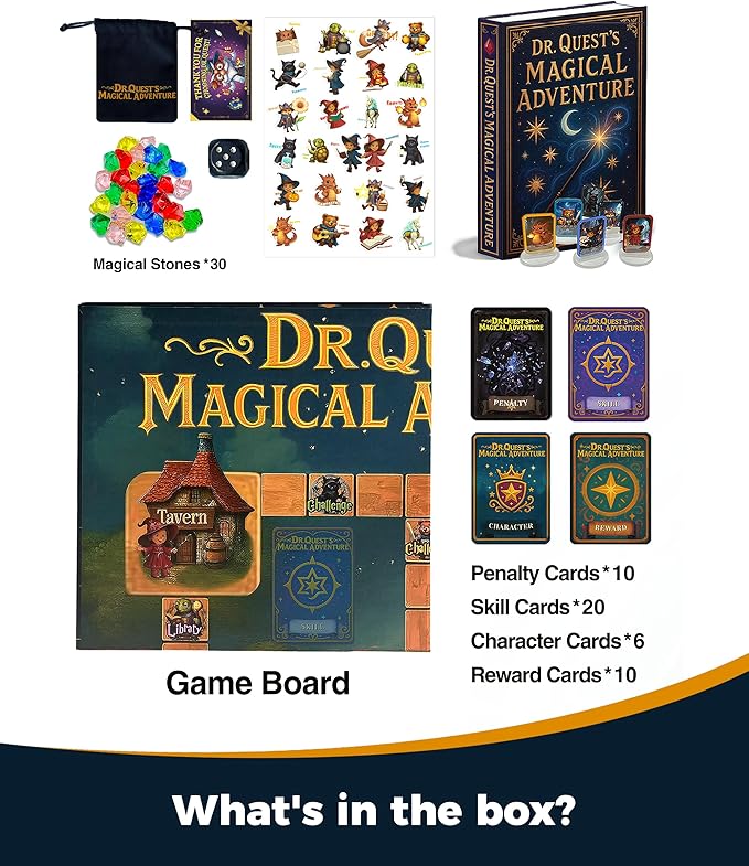 Dr. Quest's Magical Adventure–Educational Board Game for Kids Ages 6-9 – Spelling &amp Grammar Learning Game for Early Elementary | 180 Questions | Screen-Free Homeschool &amp Family Game | 2-6 Play