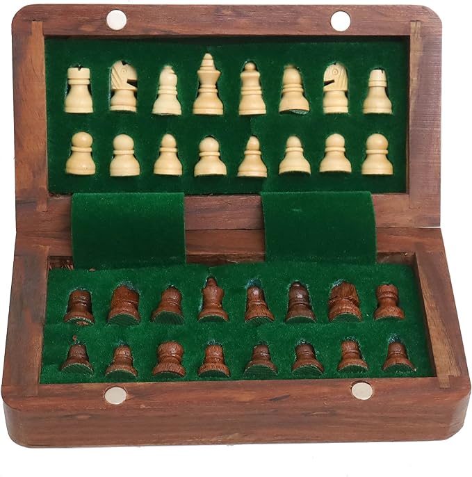 RoyalChessMall-Golden Rosewood Wooden Inlaid Magnetic Chess Set 5 with Folding Board