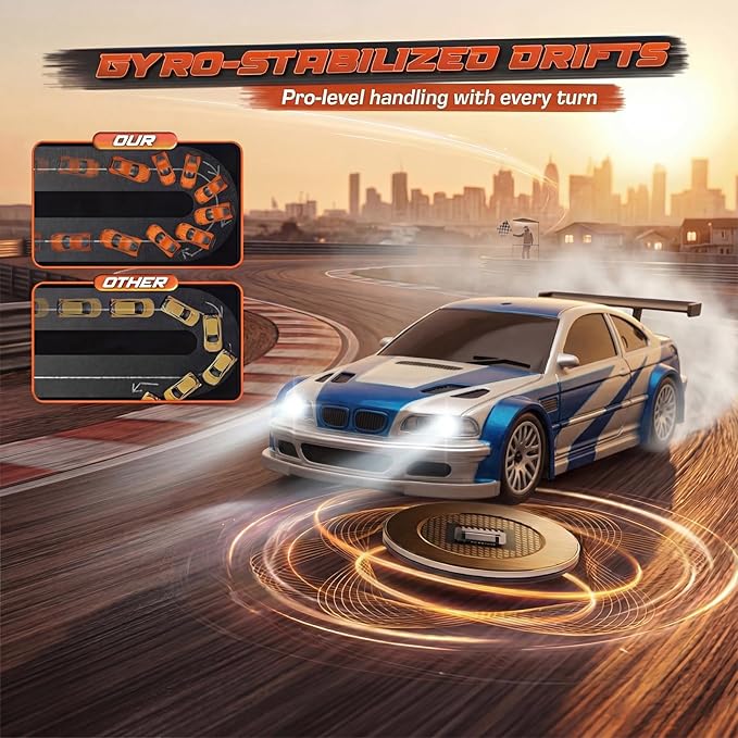 [2026 New Upgrade 1/43 Scale Mini RC Drift Car with Gyroscope Toys for Age 8-14 Old Birthday Gifts Micro Small with Full Proportional RTR 2.4GHz Remote 2 Tire Sets 8 Cones - Blue