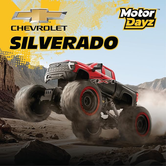 RC 4WD Heavy Metal Chevrolet Silverado Truck – 1:14 Scale Remote Control Car Stamped Metal Body 2.4GHz Full-Function Radio Control USB Rechargeable Ready to Run Red