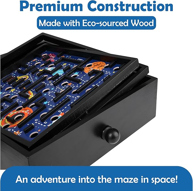 'STERLING Games Wooden Labyrinth Space Shuttle Theme Tilt Maze Game with Marble Ball and 60 Waypoints for 6 Years Up 13.5 x 13 Board