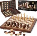 2 in 1 Magnetic Wooden Chess and Checkers Board Game Set 15 Folding Chess Boards with 2 Extra Queens Portable Travel Chess Sets with Pieces Storage Slots Beginner Chess Game Set for Kids Adults