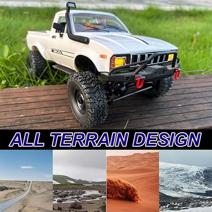 WPL C24-1 RC Rock Crawler RC Truck 4x4 1/16 Scale RC Crawler Off Road Remote Control Pickup 2.4G All Terrain RTR with Proportional Throttle Steering Led Light Adult