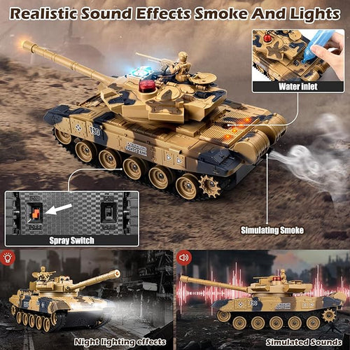 1/24 RC Tank Remote Control Russian T-90 Army Model Tank with Sound Effects Lights and Smoke 2.4G Military Model Toy for Kids Perfect Birthday for Boys 6+ Years Old