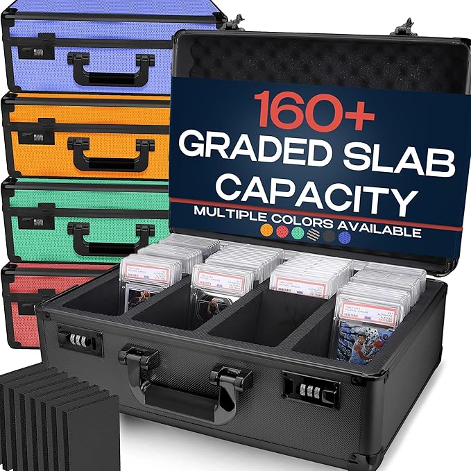VALUN 160+ 4 ROW Graded Card Storage Box Durable Sports PSA Card Storage Box - Organizer Slab for Your Collection - For Baseball Football TCG MTG Cards - Top Loader Design