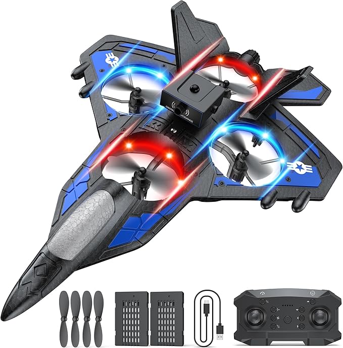RC Plane - 2.4GHz Remote Control Airplane with LED Lights 360° Stunts &amp 6-Axis Gyro | Crash-Proof Foam Design | 40 Min Flight | Best Gift for Kids (Beginner Friendly)