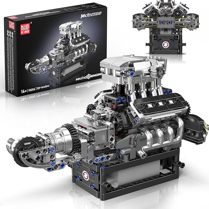 Mould King 10206 V8 Engine Model kit that Runs Build Your Own Cars Combustion Battery/Motor Blocks Sets Mechanic Engineering Construction Set STEM Toy Gift for Adults 14+ Teens(737 PCS)