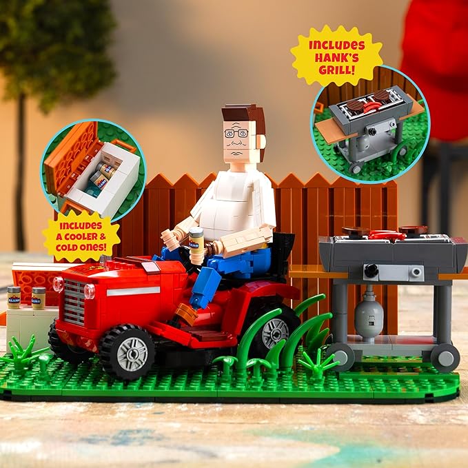 Brickcraft King of The Hill Hank Hill’s Backyard Building Kit (586-Piece Set) Hank Hill Figure Lawn Mower Grill &amp Cooler Animated TV Show Collectible Display Xmas Christmas