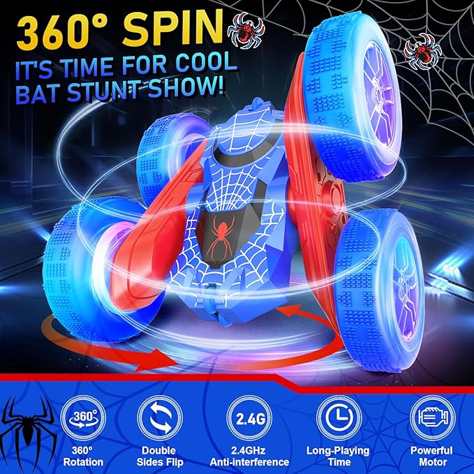 NQD Spider Remote Control Car- Double Sided 360°Rotate RC Stunt Car with Wheel Lights 4WD Off-Road RC Cars 2.4Ghz Indoor/Outdoor Rechargeable Toy Car for Boys Age 4-7 8-12 Birthday Xmas Gift
