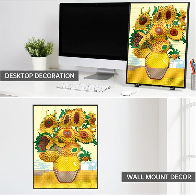 HJPLPXH Pixel Sunflower Painting Frame Art Crafts for Home Office Decor Micro Mini Building Block Art Model Ideals Gifts for Boys Girls Adults (3504PCS)