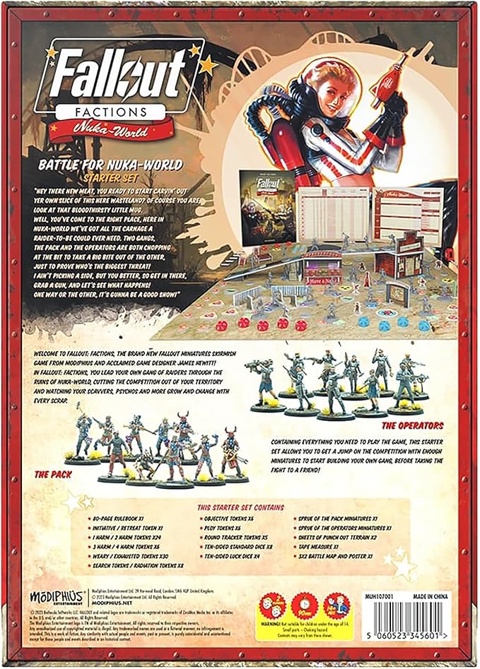 Modiphius Entertainment: Fallout: Factions - Battle for Nuka-World Starter Set - Tabletop Miniatures Skirmish Game Licensed War Game 20 Miniatures
