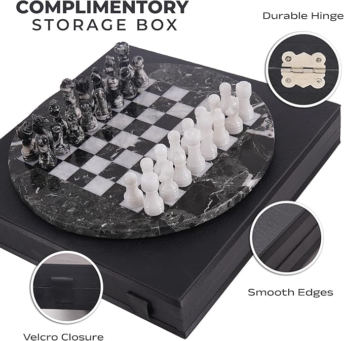 Marble Chess Set for Adults with Complementary Storage Box 15 Black &amp White Handmade Board Games for Adults Premium Chess Set Board Game with Extra Queens