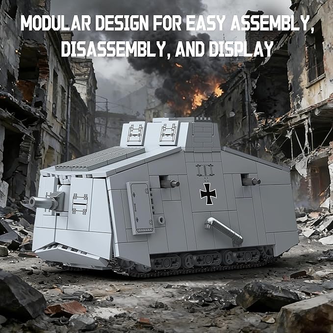 WW1 A7V Heavy Tank Building Sets German Army Military Vehicles Collectible Model for Adults Enthusiasts - 920PCS