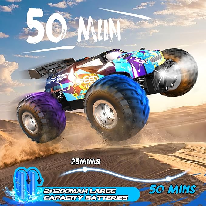 Remote Control Car 2WD Off-Road Rc Truck 20 KM/H All-Terrain RC Cars with Headlights &amp Body Lights 2.4GHz 2 Batteries Remote Control Car for Boys 4-7 8-12 Gift Toys for Boys Girls