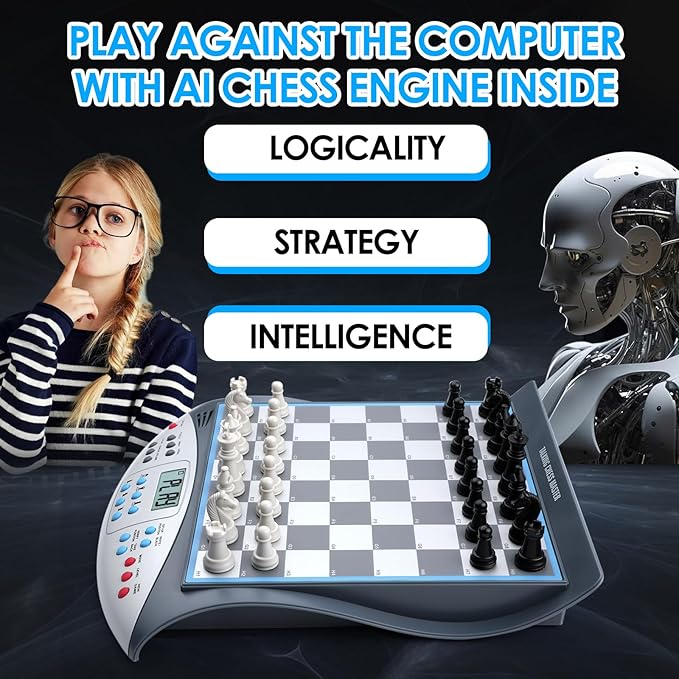 Electronic Chess Set with Voice Teaching System Magnetic Computer Chess Game Great Partner for Beginners &amp Improving Players Electronic Chess Board Grows Your Chess Skills
