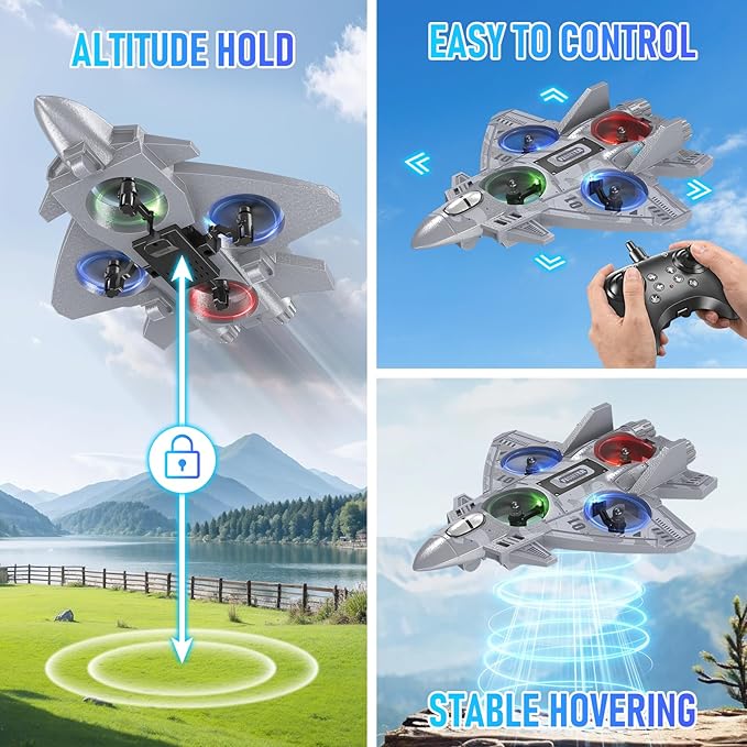 RC Plane Remote Control Airplane Drone for Kids Ages 8+ RC Planes Foam Airplanes for Adults Kids Fighter Jet Toy with Lights 360°Flip and 3 Speed Modes Airplane Toys Gifts for Teenage Boys