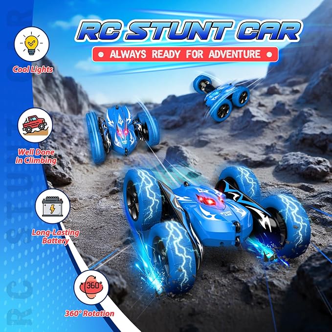 Remote Control CarRC Cars for 4 5 6 7 8 9 10 11 12 Year Old Boy Double Sided 360°Flip 4WD Rechargeable Drift RC Race Car Boys Toys Birthday Gifts Easter Basket Stuffers for Kids Age 4-12